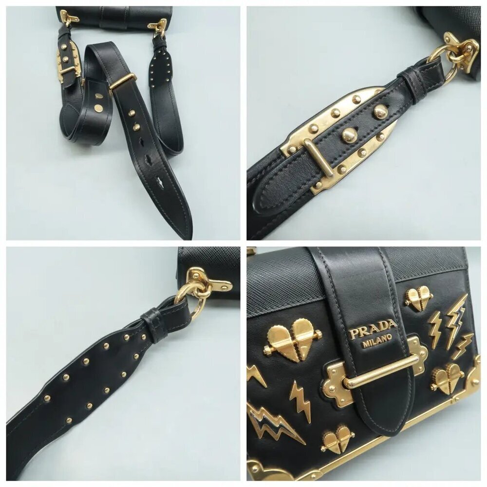 100% Authentic Prada Cahier Black Leather Shoulder Bag 1008-082224 - Picture 9 of 12